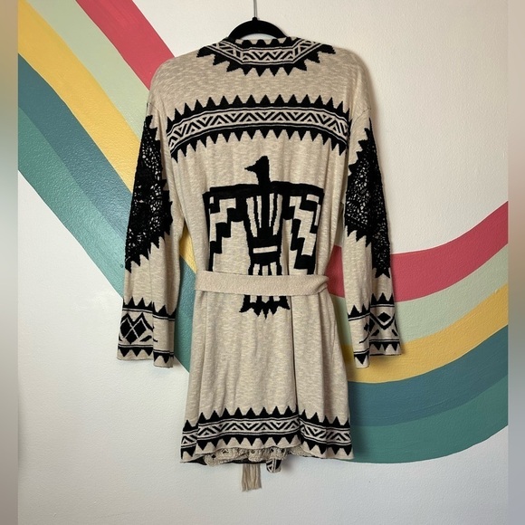 ANTHROPOLOGIE Sloane Rouge Open Front Tie Aztec Print Thunderbird Cardigan Set - Picture 3 of 12